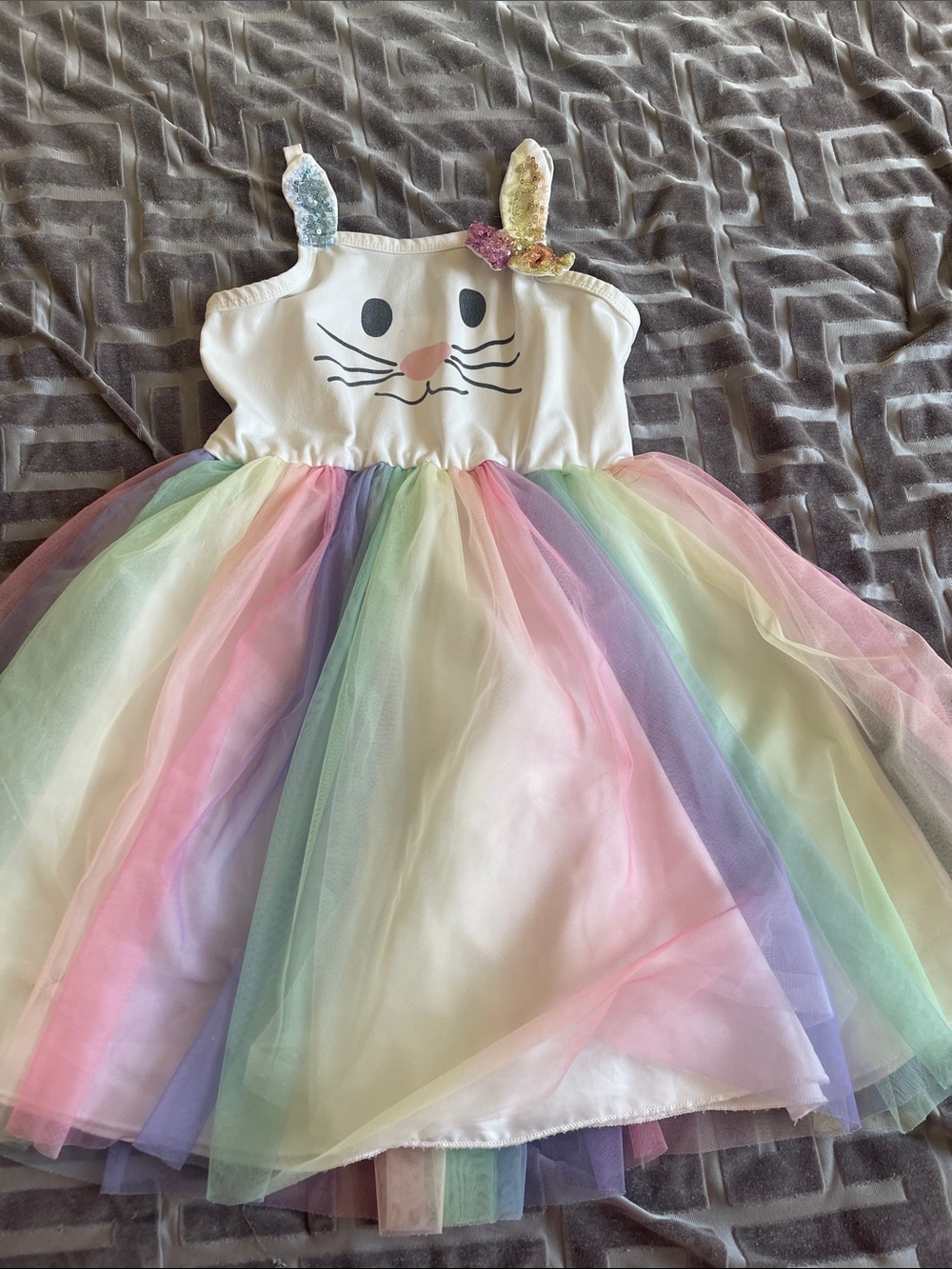 White & Pastel Rainbow Bunny Tutu Dress for Kids